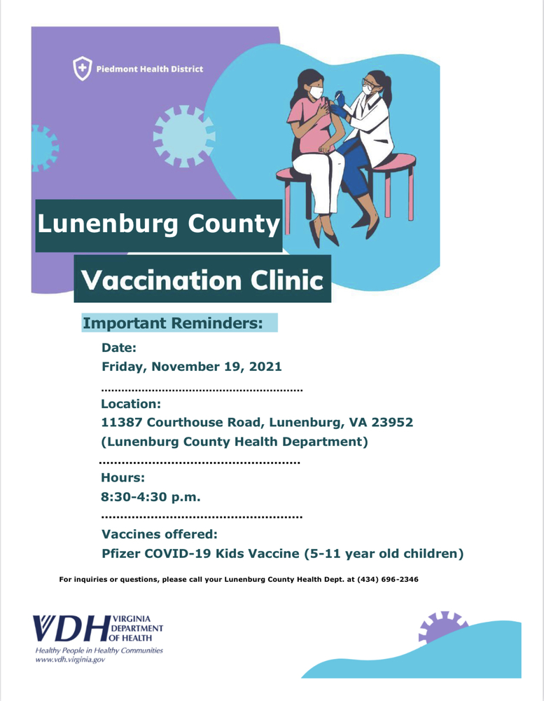 Lunenburg Health Dept Vax Clinic for 5-11 Year Olds