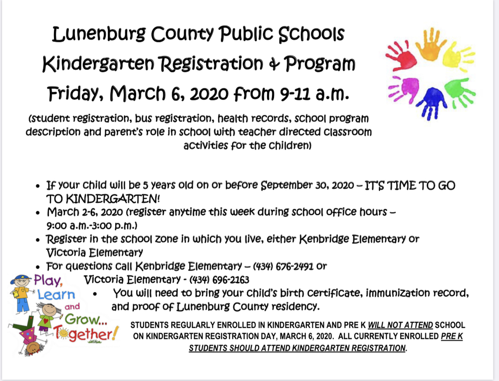 Kindergarten Registration Program to be Held at Both Elementary Schools March 6