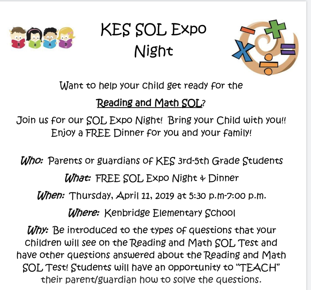 3rd-5th Grade KES Parents are Invited to Our SOL Expo