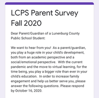 Please Complete Your LCPS Parent Survey for Fall 2020