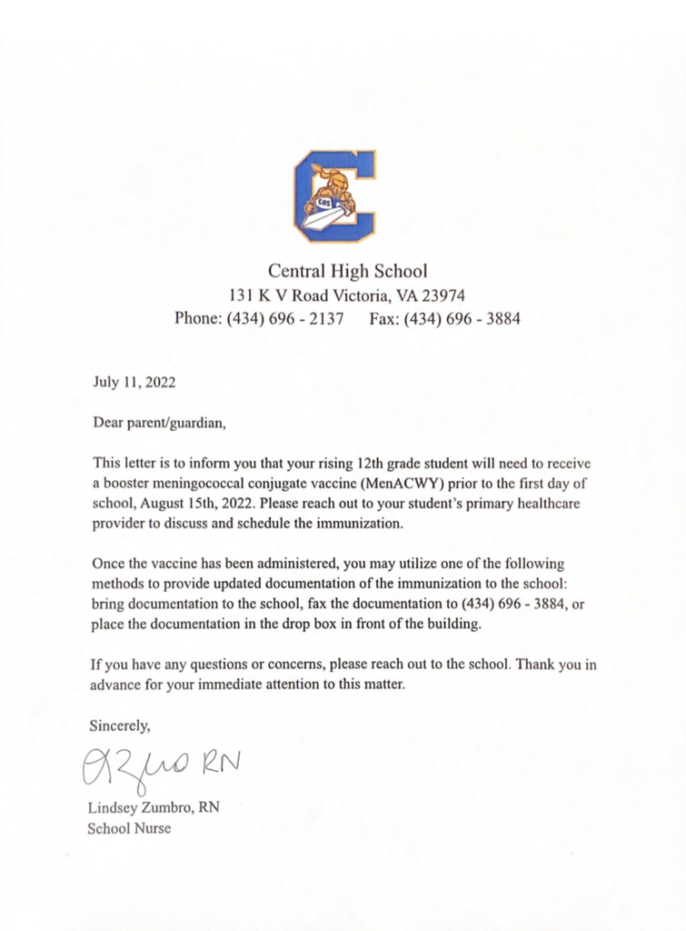 CHS Vaccination Letter