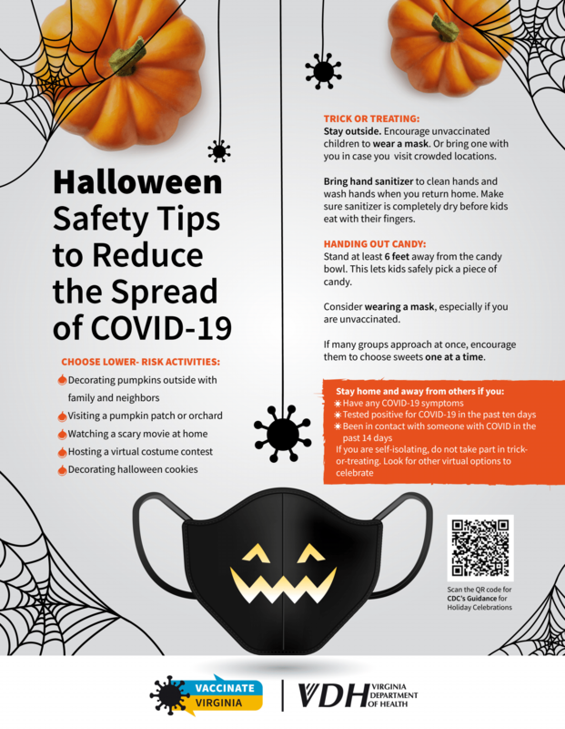 VDH Flyer re Halloween Safety Tips to Reduce COVID-19 Spread