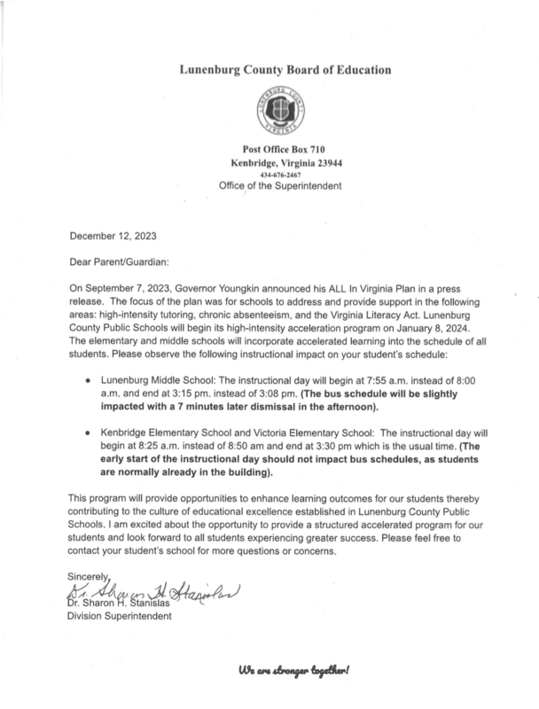 Letter from Dr. Stanislas regarding All in Virginia